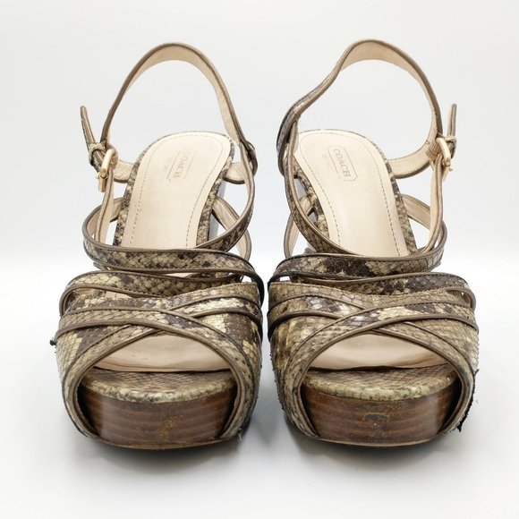 Coach Karolina Snake Print Strappy Platform Shoe Peep Toe Sandal Heel Pumps 10 - Picture 4 of 8